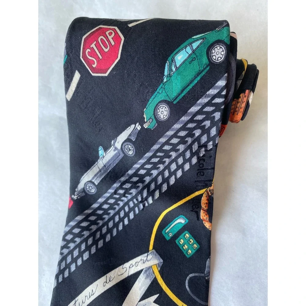 Nicole Miller Men's Tie Vintage 1993 100% Silk Hand Sewn SportsCars Driving 55